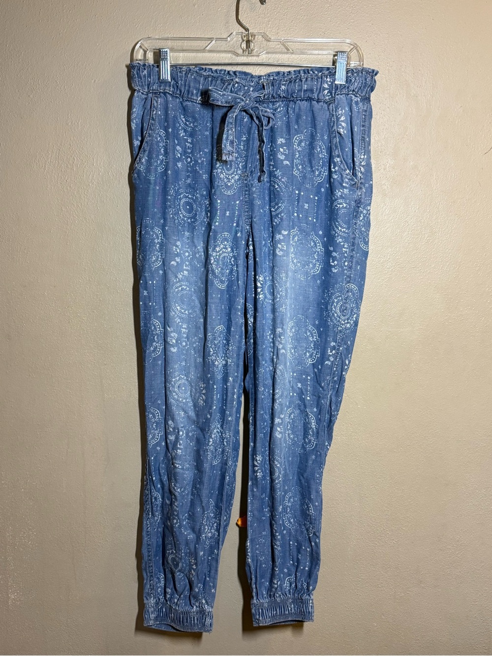 Women’s Knox Rose Chambray Lyocell Blue Paisley Floral Print Jogger Jeans Sz Sm